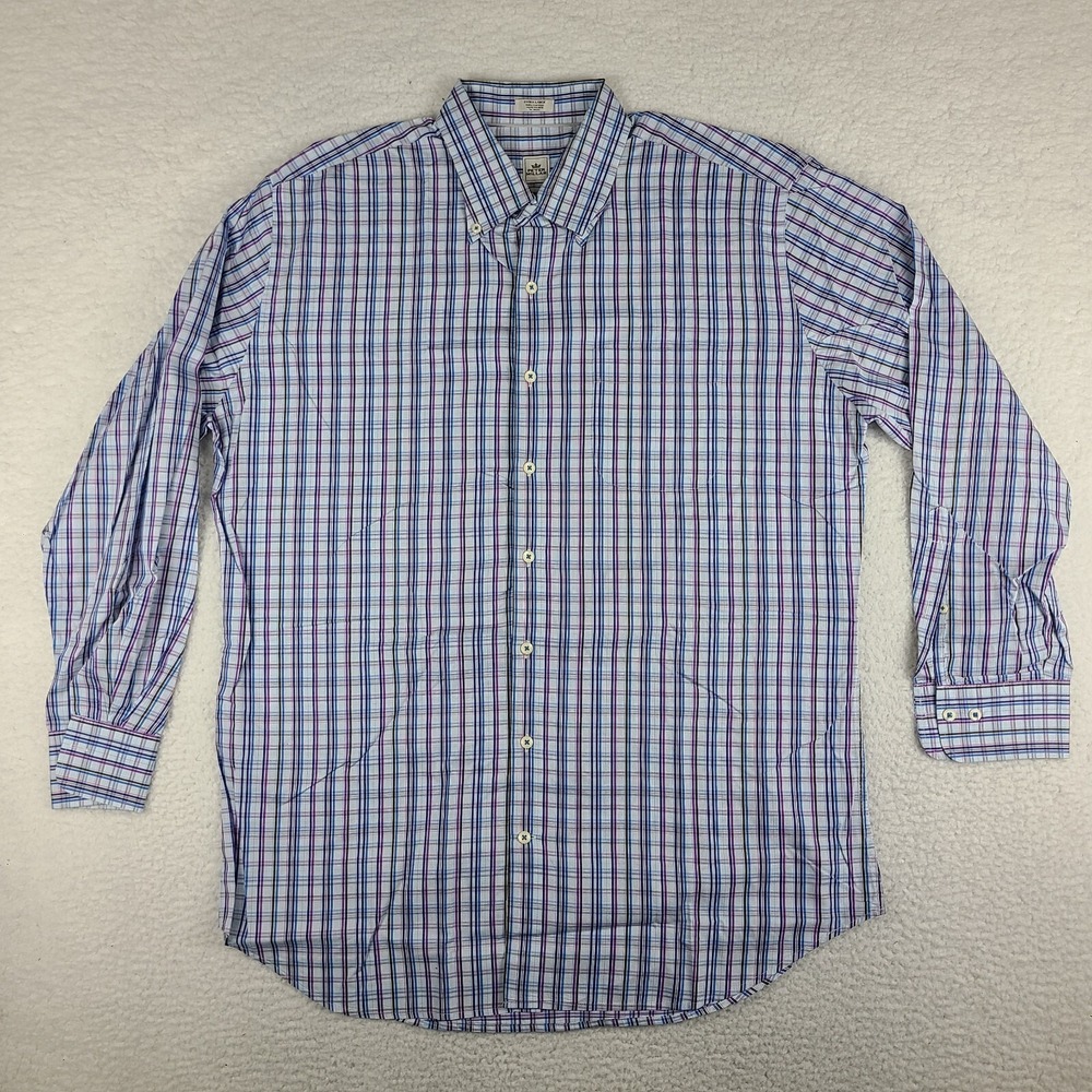 Peter Millar Shirt Mens XL Blue Purple Brown Seaside Finish Dress Button Down